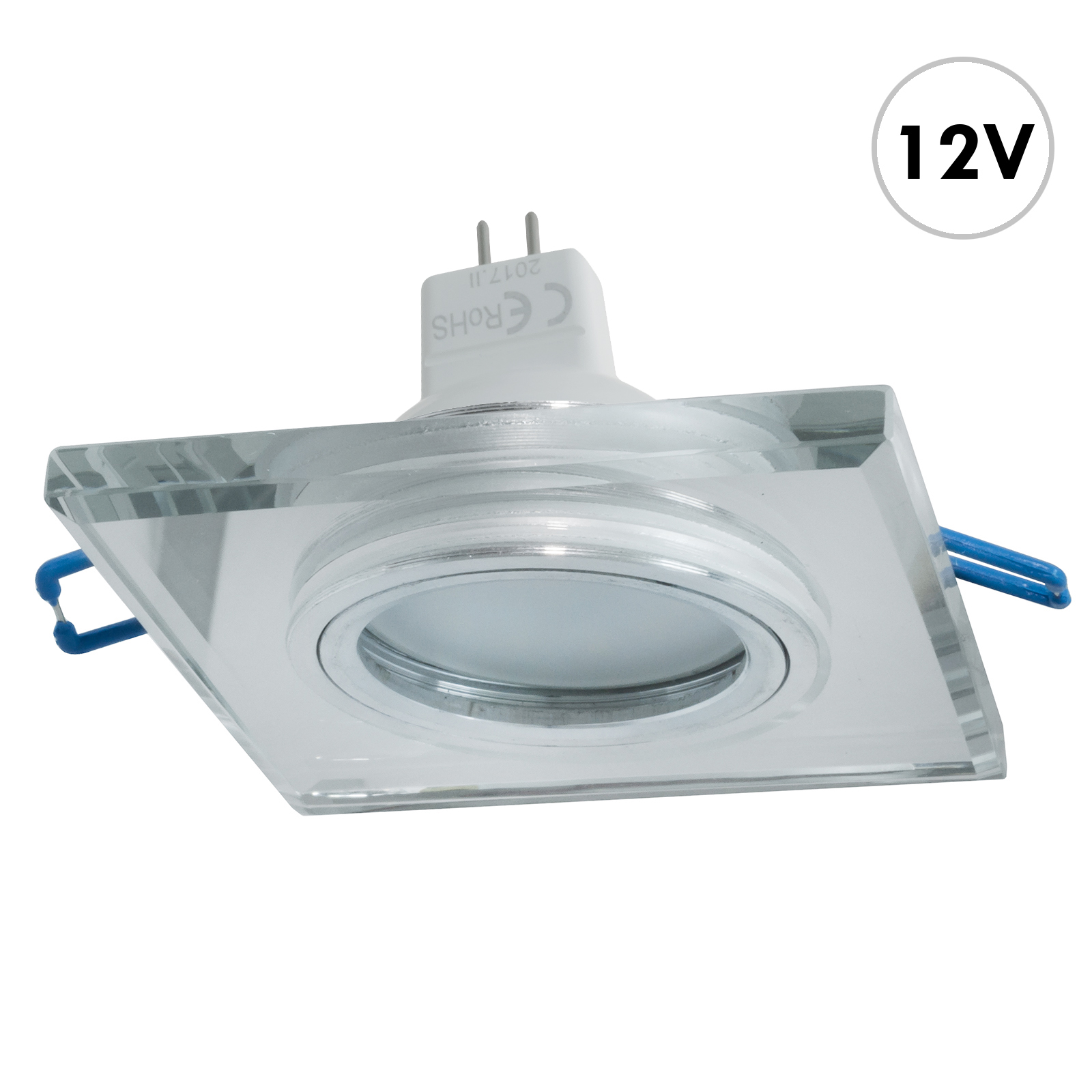 Porta faretto moderno incasso 6cm a molla vetro bianco lampade GU10 GU5.3